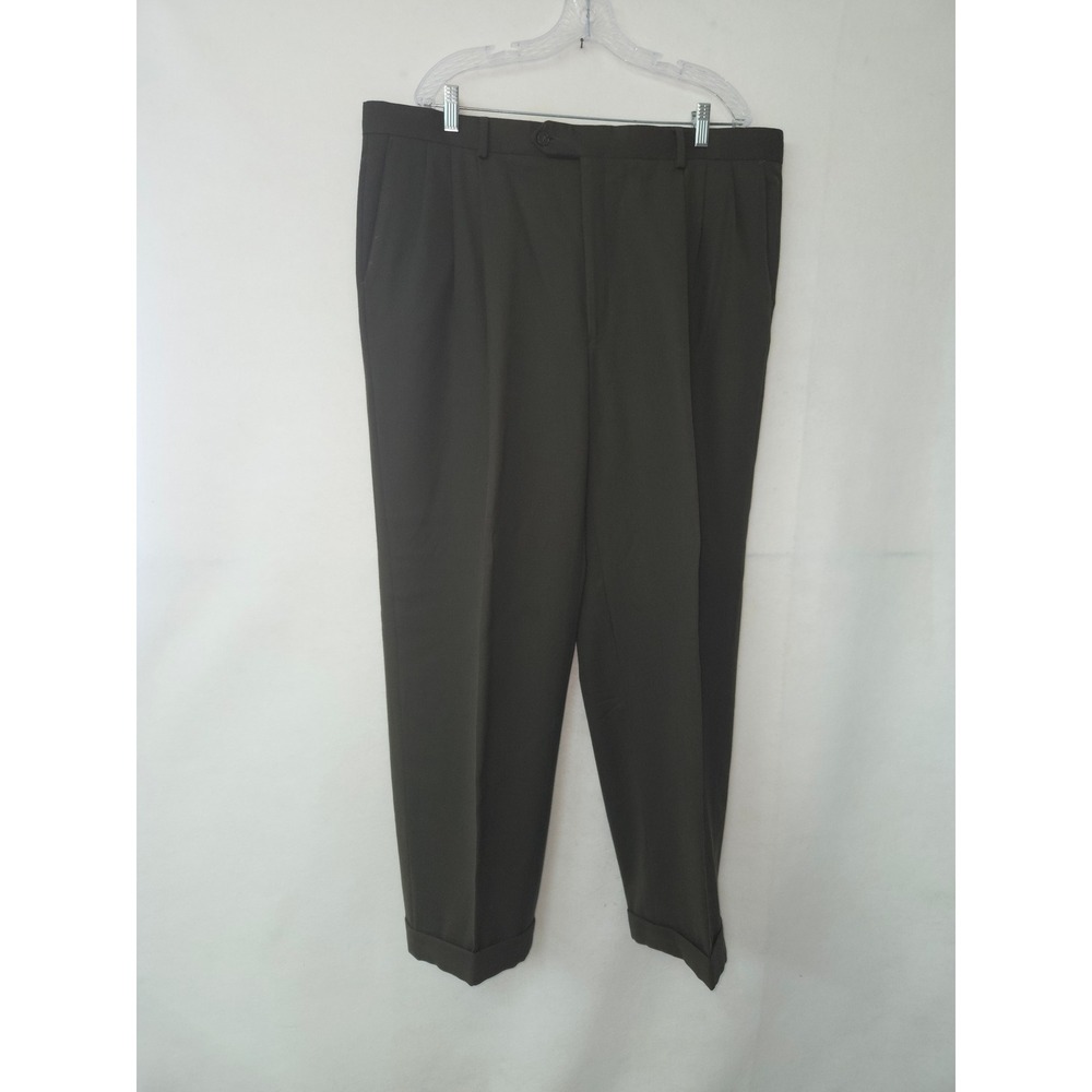 Monsieur by Givenchy Dress Pants Mens 42R Olive Green Pleated Cuffed Vintage USA
